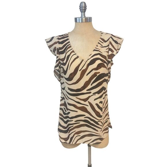 Cabi Zebra print ruffled sleeve Blouse Top #3771 size Small - Picture 3 of 7